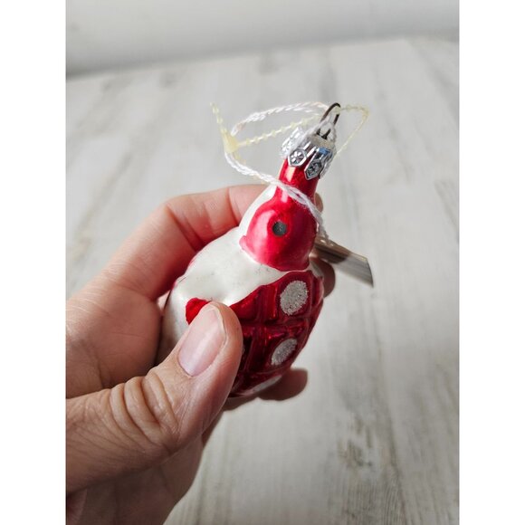 Vintage glass red turtle flocked ornament unique Poland Xmas tree - Picture 6 of 8